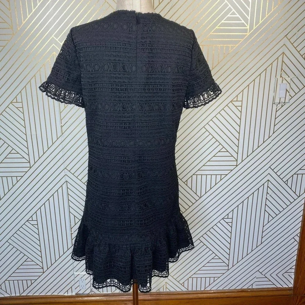 Kate Spade Black Lace Crochet Ruffle Hem Short Sleeve Party Dress Size‎ Small